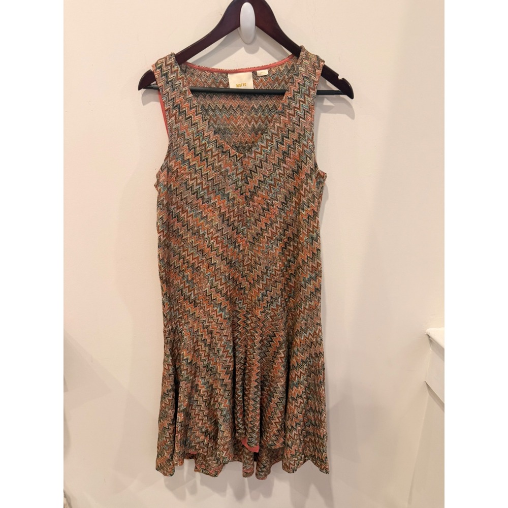 Maeve Westwater Chevron Knit Dress Multi-Color Metallic Zig Zag Sleeveless Small